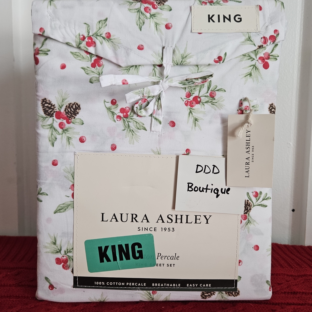 Laura Ashley White and Red Floral Bedding Sheets